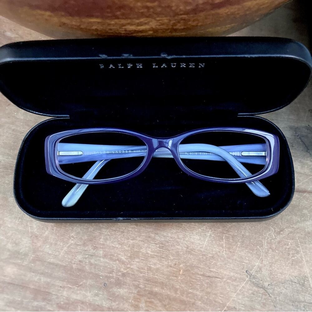 Ralph Lauren reader glasses frames only women two tone Lucite purple with case - Picture 9 of 13